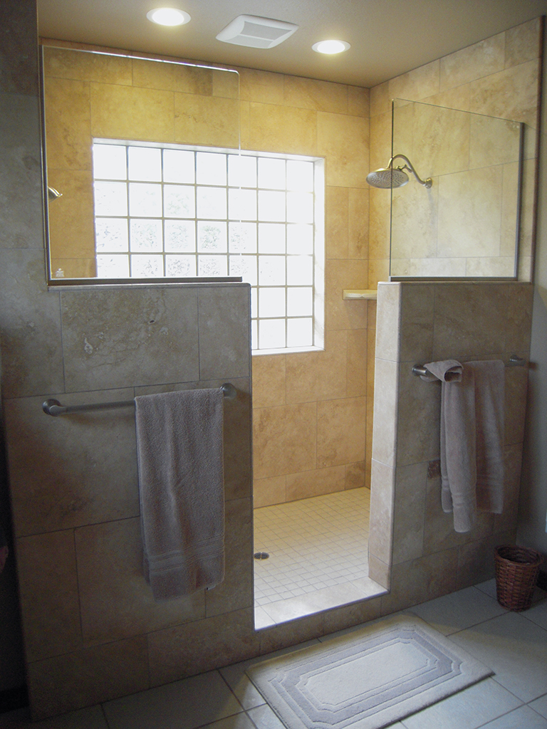 Travertine walk in shower